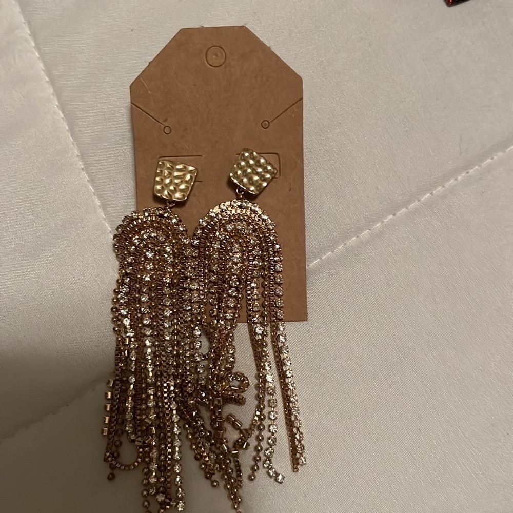 Gold Embellished Dangling Earrings - Picture 3 of 3